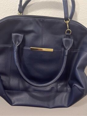 Icing Navy Blue Satchel Shoulder Bag Gold Hardware Adjustable Strap